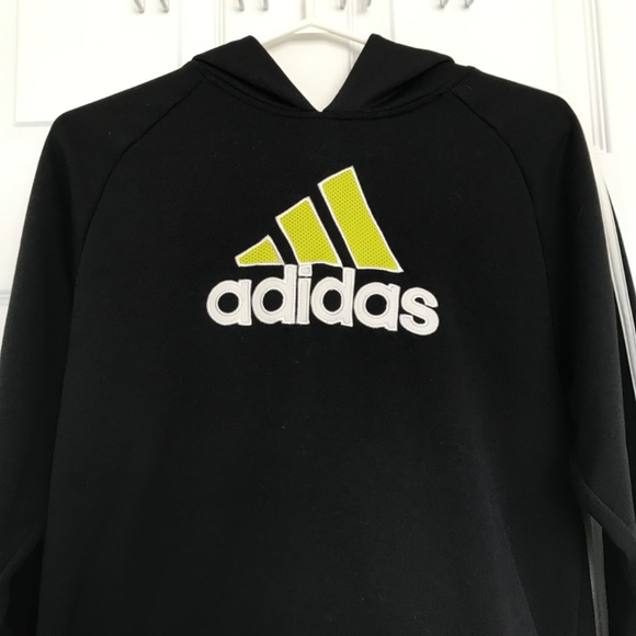 Adidas Pullover Hoodie Kids XL/Women's S/Men's M Black Neon Green Athletic - Picture 3 of 16